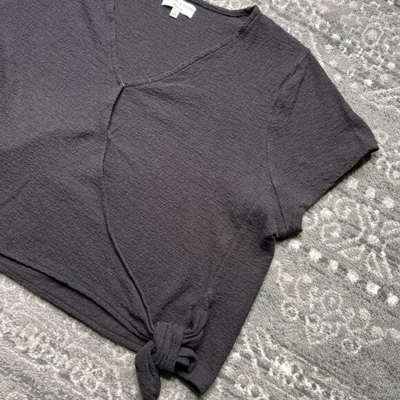 Texture Thread Madewell Women’s 3X Black Cropped Shirt Top Tie Front V Neck - Picture 2 of 7